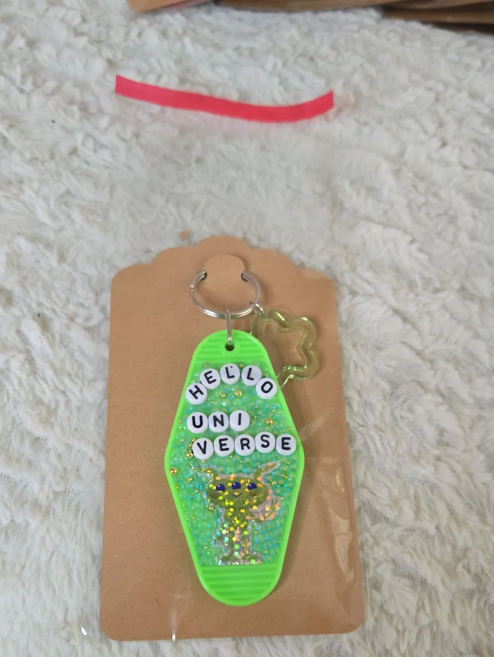 Keychain Handmade Hello Universe Green Glitter Keychain Charm - Unbranded